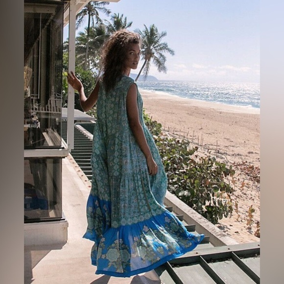 FREE PEOPLE HANALEI BAY LACE UP TIERED OVERSIZED TIERED FLORAL MAXI DRESS XS - Picture 6 of 16